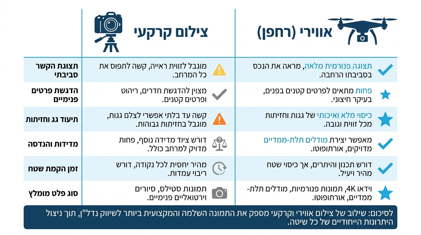 השוואה בין צילום קרקע לצילום אווירי בנדל
