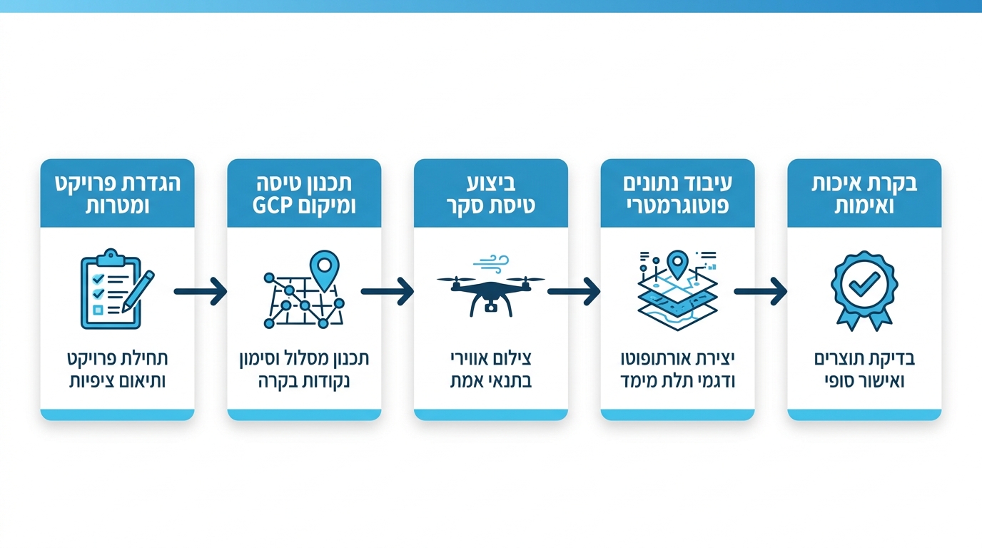 שלבי ביצוע סקר קרקע באמצעות רחפן בישראל